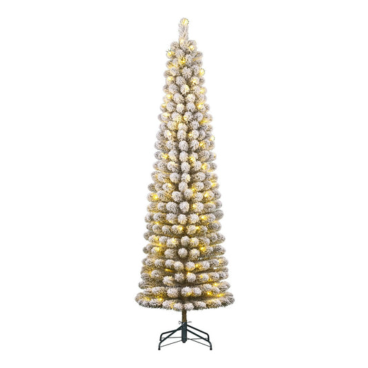 Sapin de Noël Artificiel Charlton Narrow avec Éclairage LED Blanc Chaud - H260 x Ø63 cm - Vert Givré