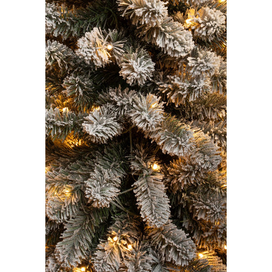 Sapin de Noël Artificiel Charlton Narrow avec Éclairage LED Blanc Chaud - H260 x Ø63 cm - Vert Givré