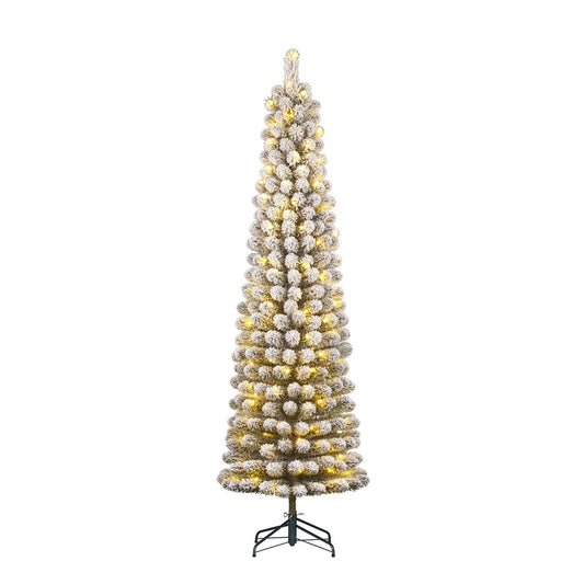 Sapin de Noël Artificiel Charlton Narrow avec Éclairage LED Blanc Chaud - H230 x Ø58 cm - Vert Givré