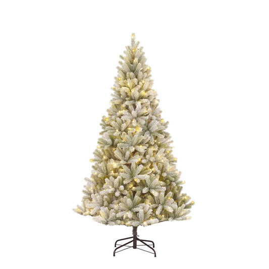 Sapin de Noël Artificiel Nagoya avec éclairage LED Blanc Chaud - H210 x Ø115 cm - Vert Givré