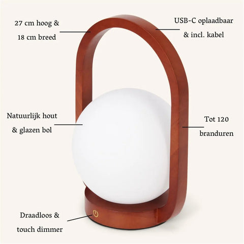 Lampe sans fil en bois marron Skye | Rechargeable et variable