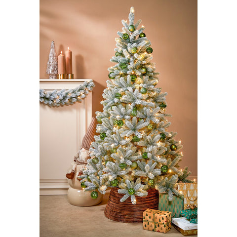 Sapin de Noël Artificiel Nagoya avec éclairage LED Blanc Chaud - H180 x Ø108 cm - Vert Givré