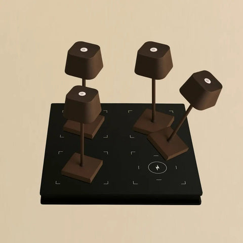 Combi set professionnel - 4 x Sarphati Mini Mocha Brown Brown Rechargeable Table Lampes et 1 X Amstel Wireless Station Wireles