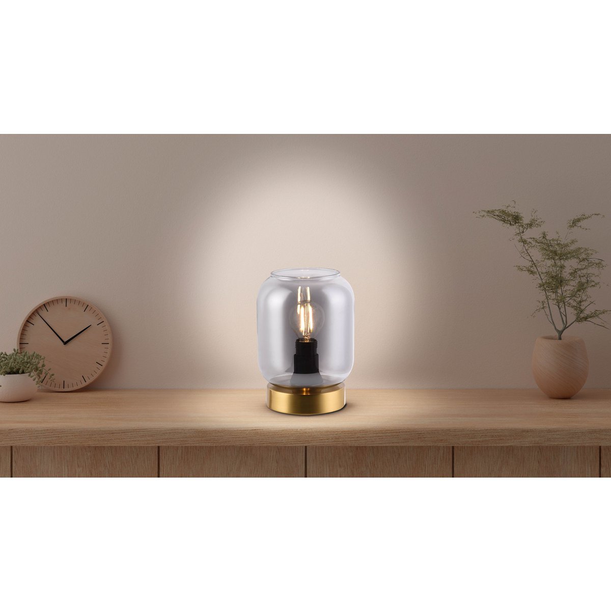 Verre Light Light "Alessio", 17 cm de haut, Ø 12 cm, métal de couleur or, verre fumé, E14