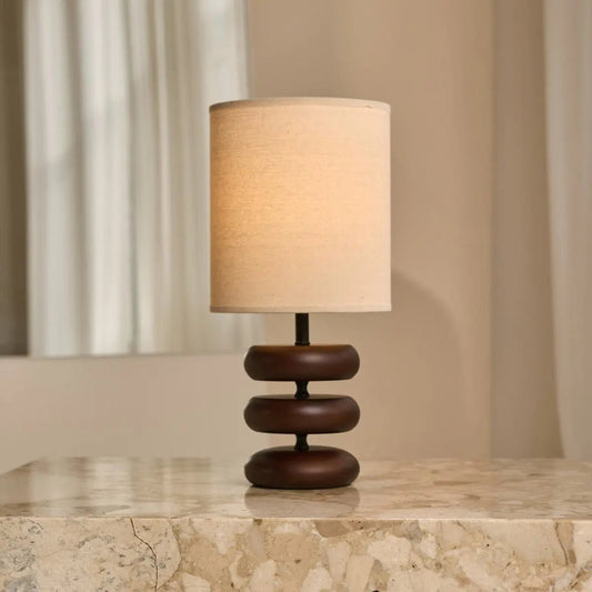 Lampe de table en bois brun foncé Lara avec nuance de lin à crème - Éclairage de la maison rustique