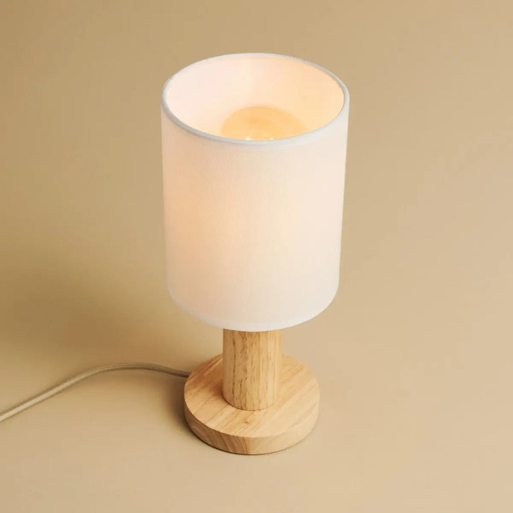 Lampe brun clair "Boris" avec cordon de 2 mètres - lampe à teinte en tissu et base en bois