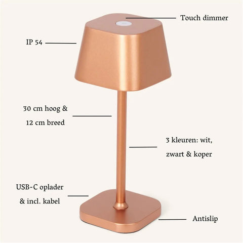 Lampe de table rechargeable en cuivre Ava | Élégant, sans fil et à intensité variable