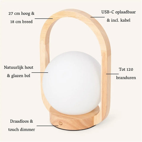 Lampe sans fil en bois marron clair Skye | Conception rechargeable et variable