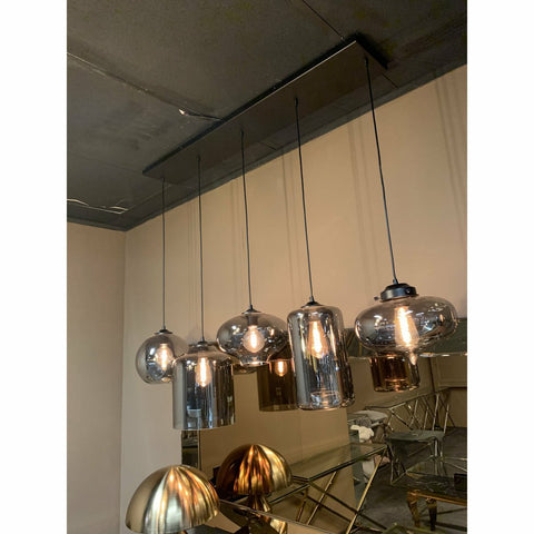 Luminaire Suspendu Verre Fumé 5 Lumières Mix.