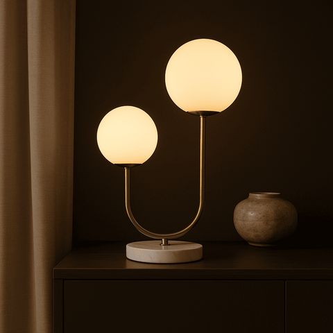 Giorgia Lampe en marbre élégant - lampe de table élégante avec ampoules en verre givré
