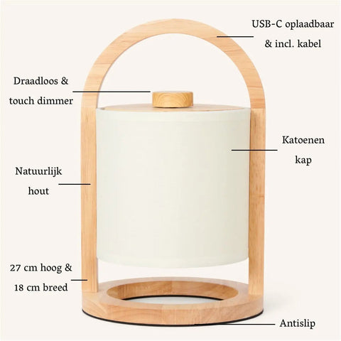 Lampe rechargeable en bois marron clair River – Lumière à intensité variable et sans fil