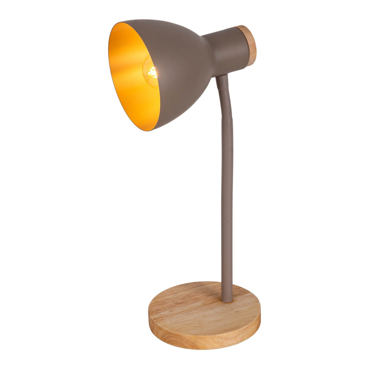 Lampe de bureau "Marie" en métal et en bois, E14, marron, 36,5 cm de haut