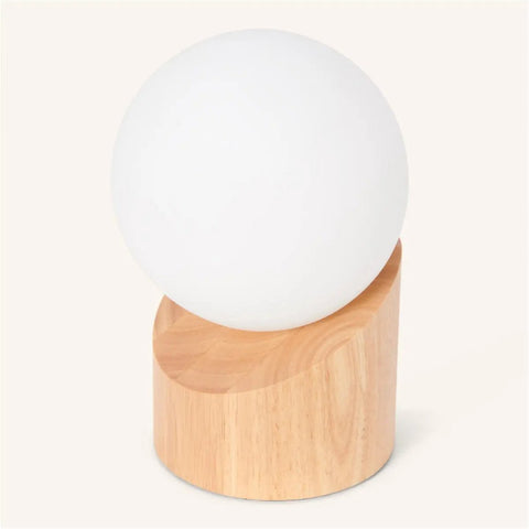 Lampe en bois brun de quin avec cordon - bois de caoutchouc durable et verre givré