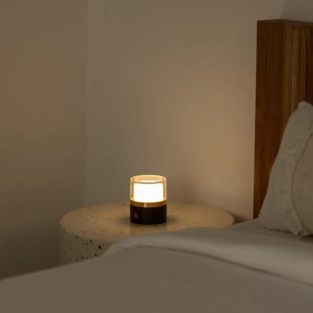 Lampe rechargeable compacte sans fil Leo Marron foncé – Bois naturel, lumière à intensité variable