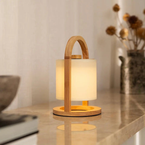 Lampe rechargeable en bois marron clair River – Lumière à intensité variable et sans fil
