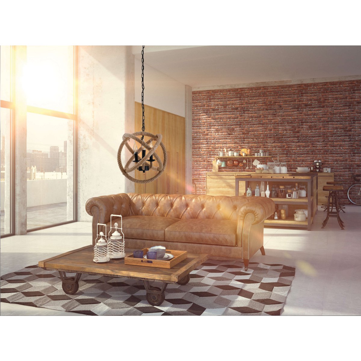 Pendentif "Regia", black metal, corde de chanvre