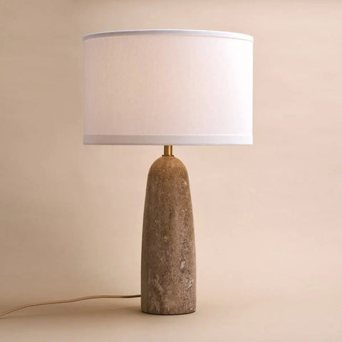 Lampe en travertin Isla avec abat-jour en coton – élégante et intemporelle