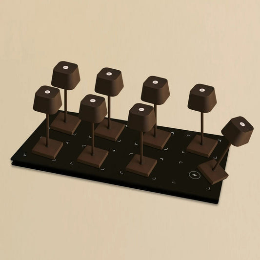 Combi set professionnel - 8 x Sarphati Mini Mocha Brown Brown Rechargeable Table Lampes et 1 X Station centrale Station de charge sans fil avec Qi-Technology - Perfect pour les restaurants, l'hospitalité et les hôtels