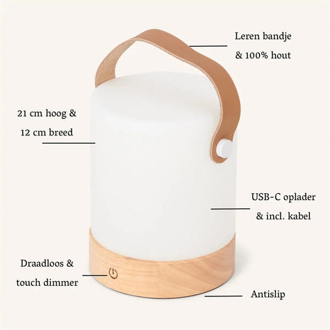 Lampe de table rechargeable au marron clair et clair - sans fil, dimmable et USB-C