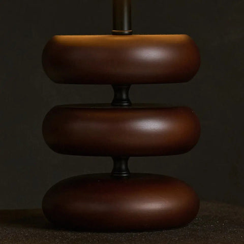 Lampe de table en bois brun foncé Lara avec nuance de lin à crème - Éclairage de la maison rustique