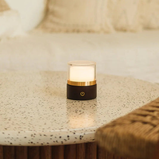 Lampe rechargeable compacte sans fil Leo Marron foncé – Bois naturel, lumière à intensité variable
