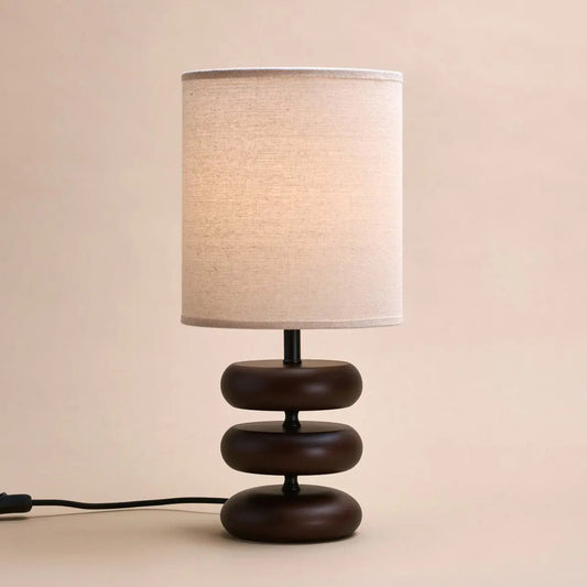Lampe de table en bois brun foncé Lara avec nuance de lin à crème - Éclairage de la maison rustique