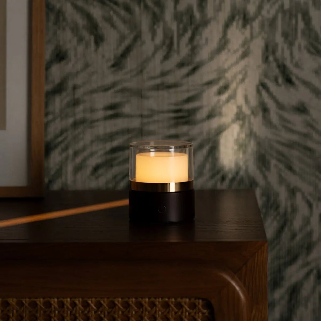 Lampe rechargeable compacte sans fil Leo Marron foncé – Bois naturel, lumière à intensité variable