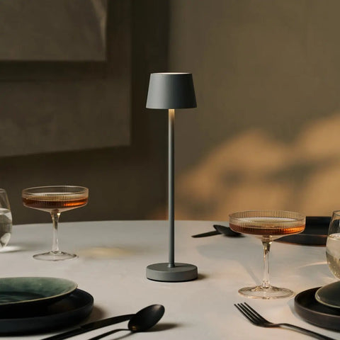 Combi set professionnel - 4 X Vondel Mini Mouse Grey Grey Rechargeable Table Lampes et 1 x Amstel Wireless Station de charge avec Q1-Technology - parfait pour les restaurants, l'hospitalité et les hôtels