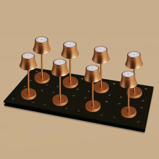 Combi set professionnel - 8 x de pijp mini les lampes de table rechargeables en cuivre et 1 x station de charge sans fil avec Qi-Technology - parfait pour les restaurants, l'hospitalité et les hôtels