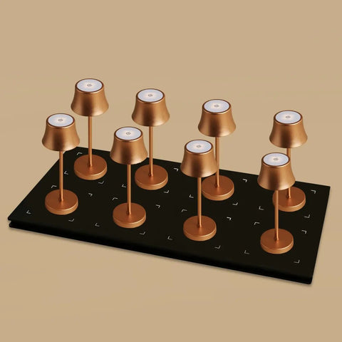 Combi set professionnel - 8 x de pijp mini les lampes de table rechargeables en cuivre et 1 x station de charge sans fil avec Qi-Technology - parfait pour les restaurants, l'hospitalité et les hôtels