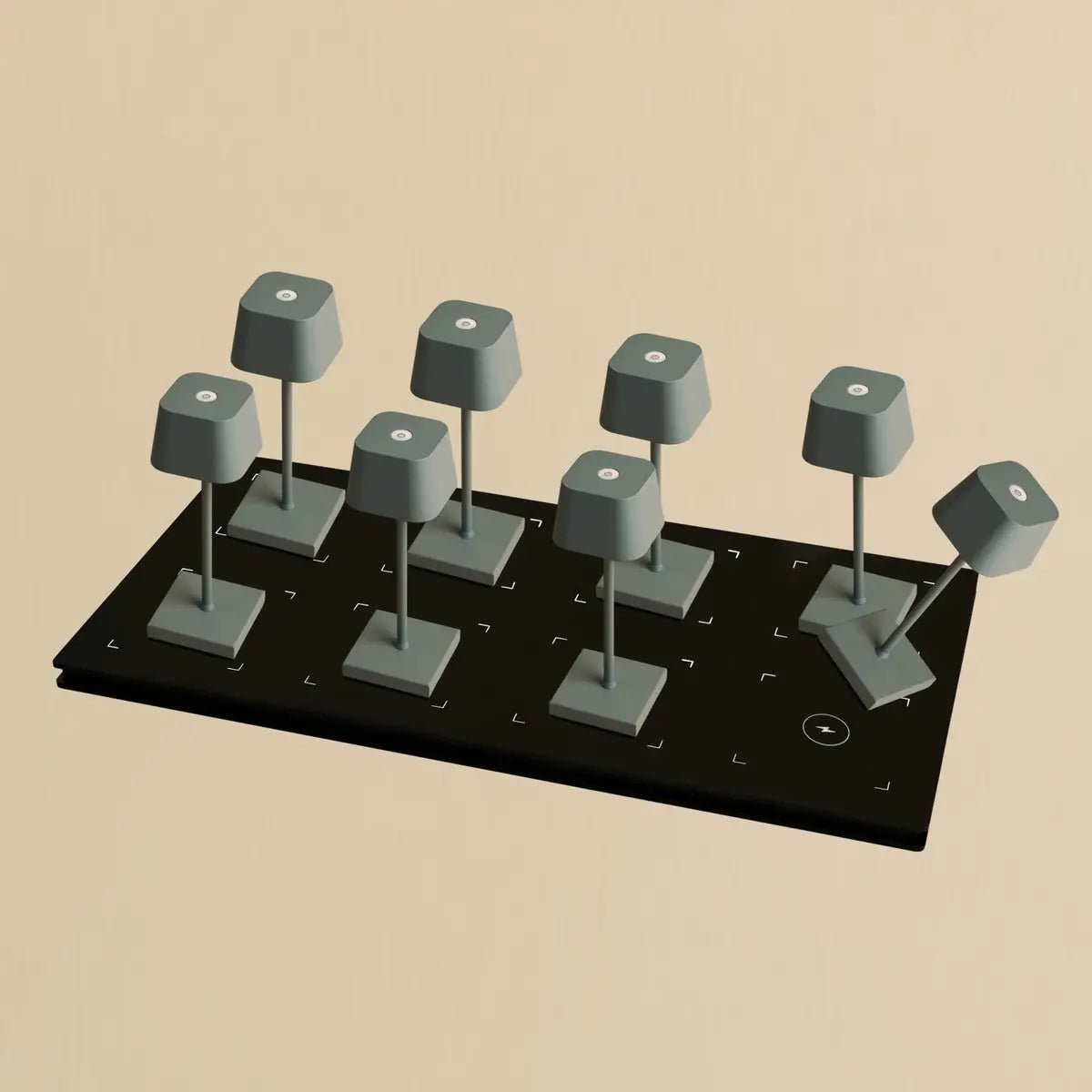 Combi set professionnel - 8 x Sarphati Mini Mouse Grey Reccharteable Table Lampes et 1 X Station centrale Station de charge sans fil avec Qi-Technology - Perfect pour les restaurants, l'hospitalité et les hôtels