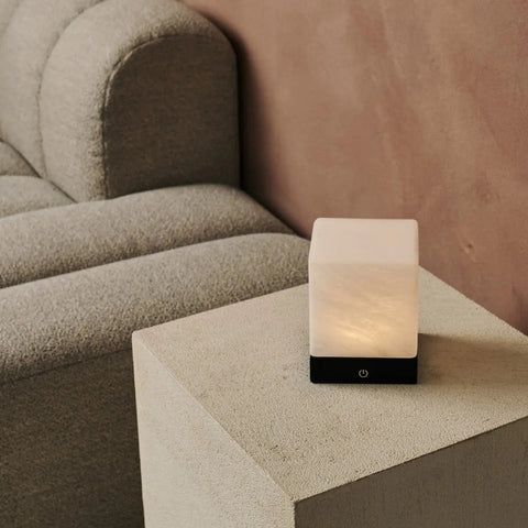 Lampe en bois sans fil noir yce avec verre congelé - batterie rechargeable, dimmable, 100 heures