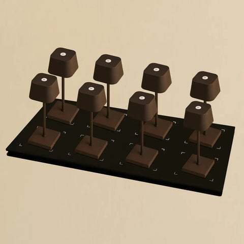 Combi set professionnel - 8 x Sarphati Mini Mocha Brown Brown Rechargeable Table Lampes et 1 X Station centrale Station de charge sans fil avec Qi-Technology - Perfect pour les restaurants, l'hospitalité et les hôtels