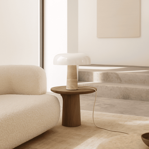 Lampe en travertin Emily – Design élégant fait à la main avec abat-jour en verre