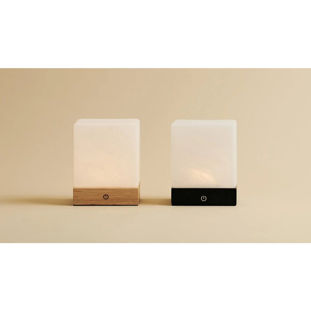 Lampe en bois sans fil noir "Yce" avec verre congelé - batterie rechargeable, dimmable, 100 heures
