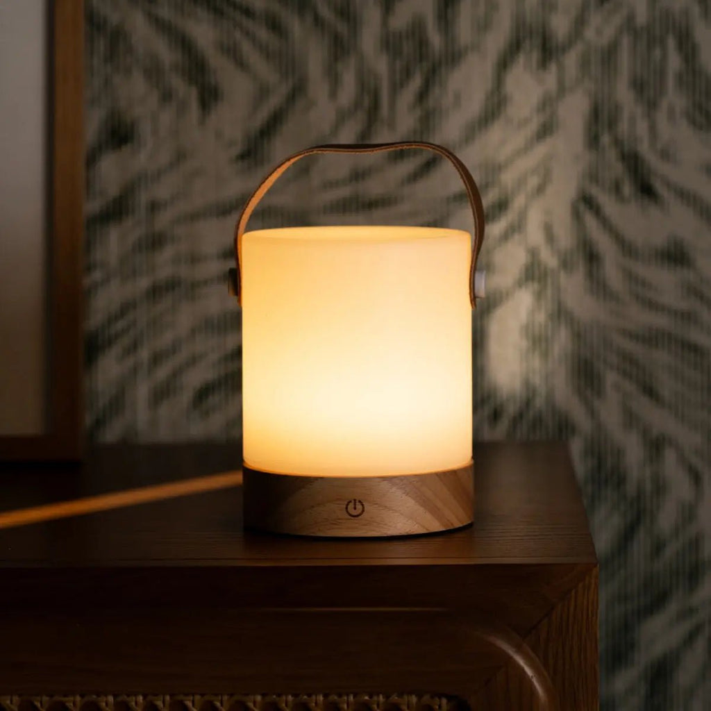 Lampe de table rechargeable au marron clair et clair - sans fil, dimmable et USB-C