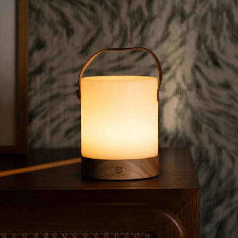 Lampe de table rechargeable au marron clair et clair - sans fil, dimmable et USB-C