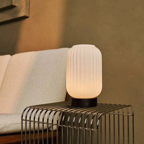 LILLY BRORN DARK BRORN UNIQUE UNIQUE LAMPE - LAMPE DE VERRE GRATITE, BASE DE BOIS, DIMMABLE, 3 MODES LUMIÈRES