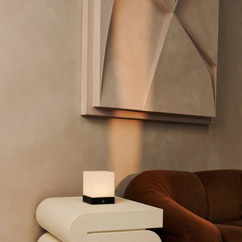 Lampe en bois sans fil noir yce avec verre congelé - batterie rechargeable, dimmable, 100 heures