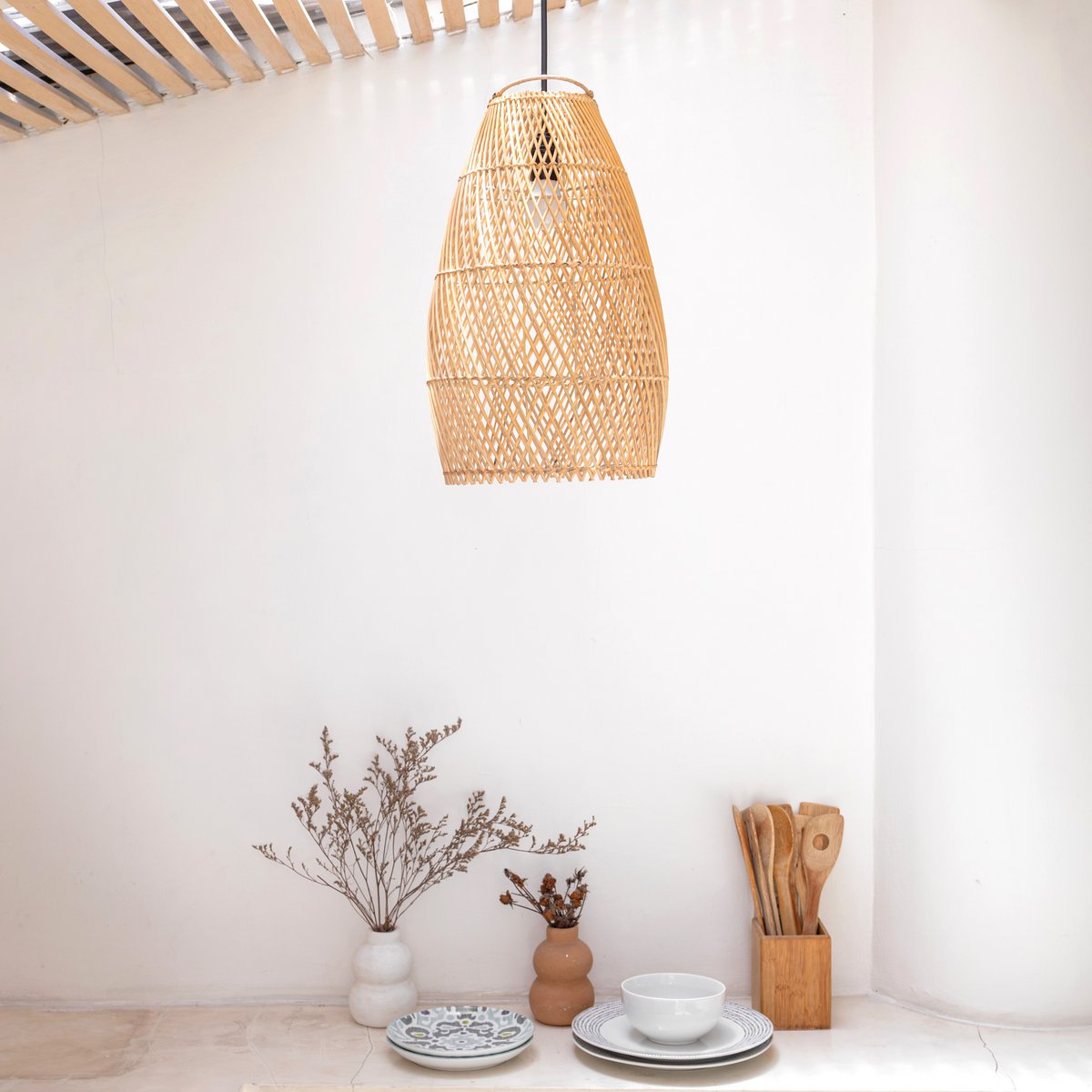 Plafonnier en rotin Abat-jour Boho TABUNG.