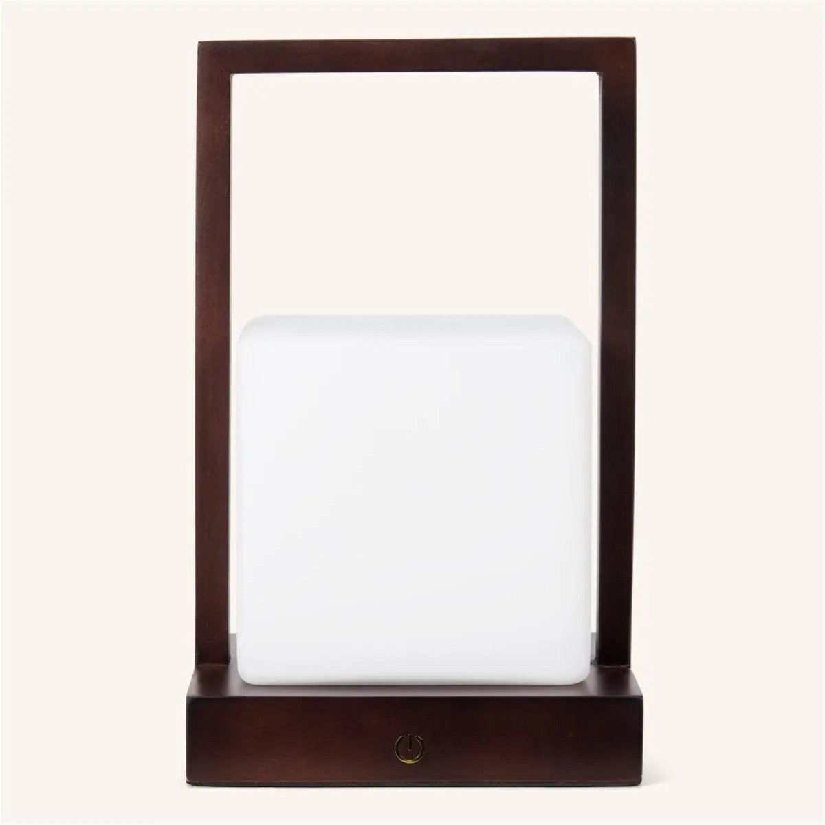 Lampe de table rechargeable en bois brun foncé noah avec verre et poignée en bois