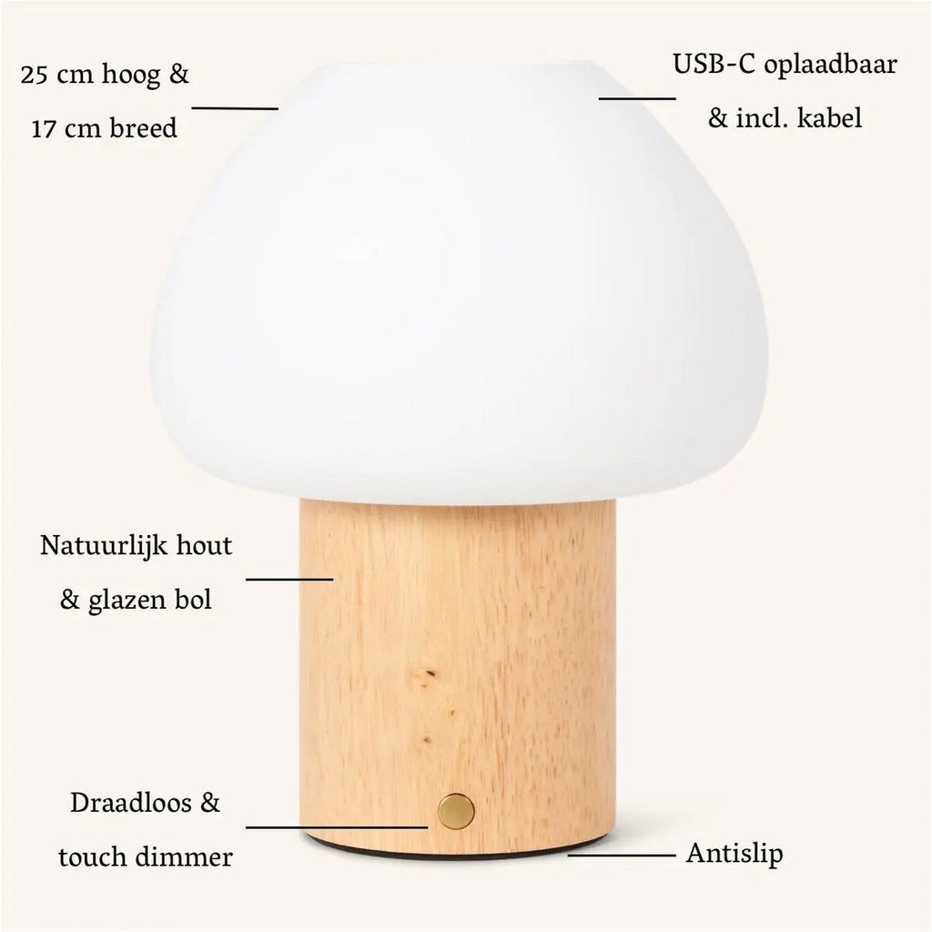 Lampe en bois "Fynn" marron clair – rechargeable, variable et élégante