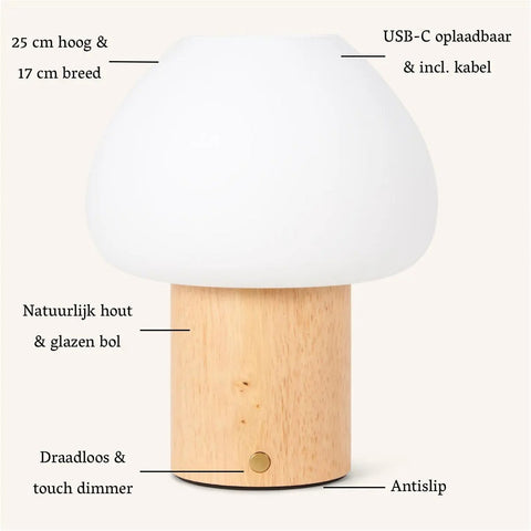 Lampe en bois Fynn marron clair – rechargeable, variable et élégante