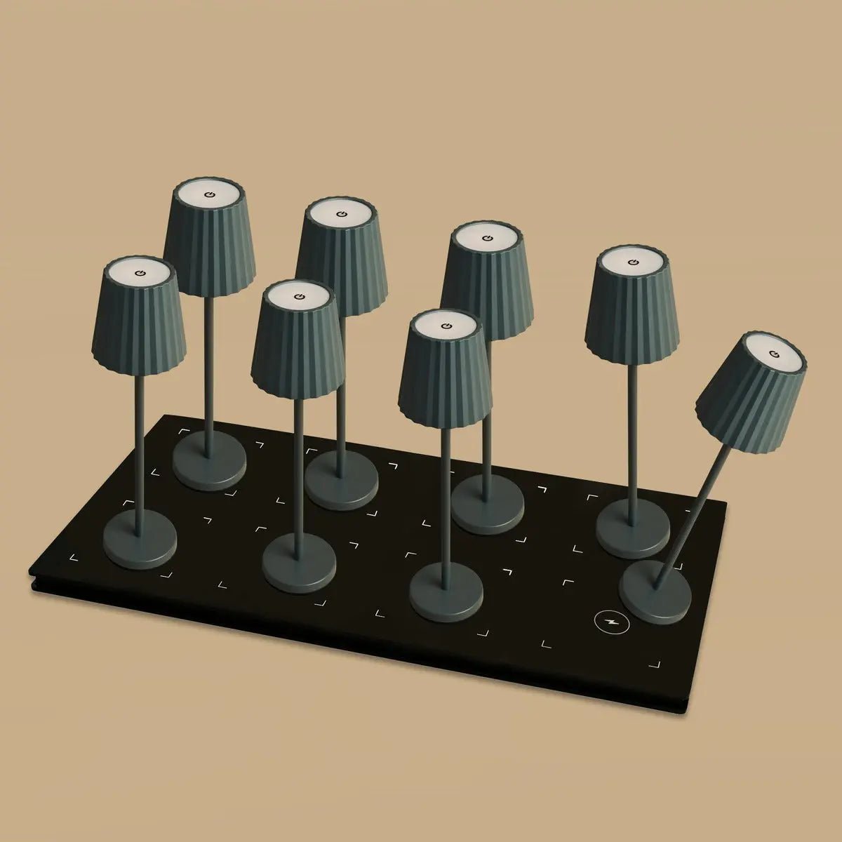 8× Maya Stone Grey — Pack lampes rechargeables hôtel Tavellio