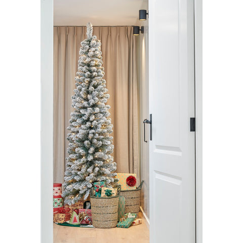 Sapin de Noël Artificiel Charlton Narrow avec Éclairage LED Blanc Chaud - H230 x Ø58 cm - Vert Givré