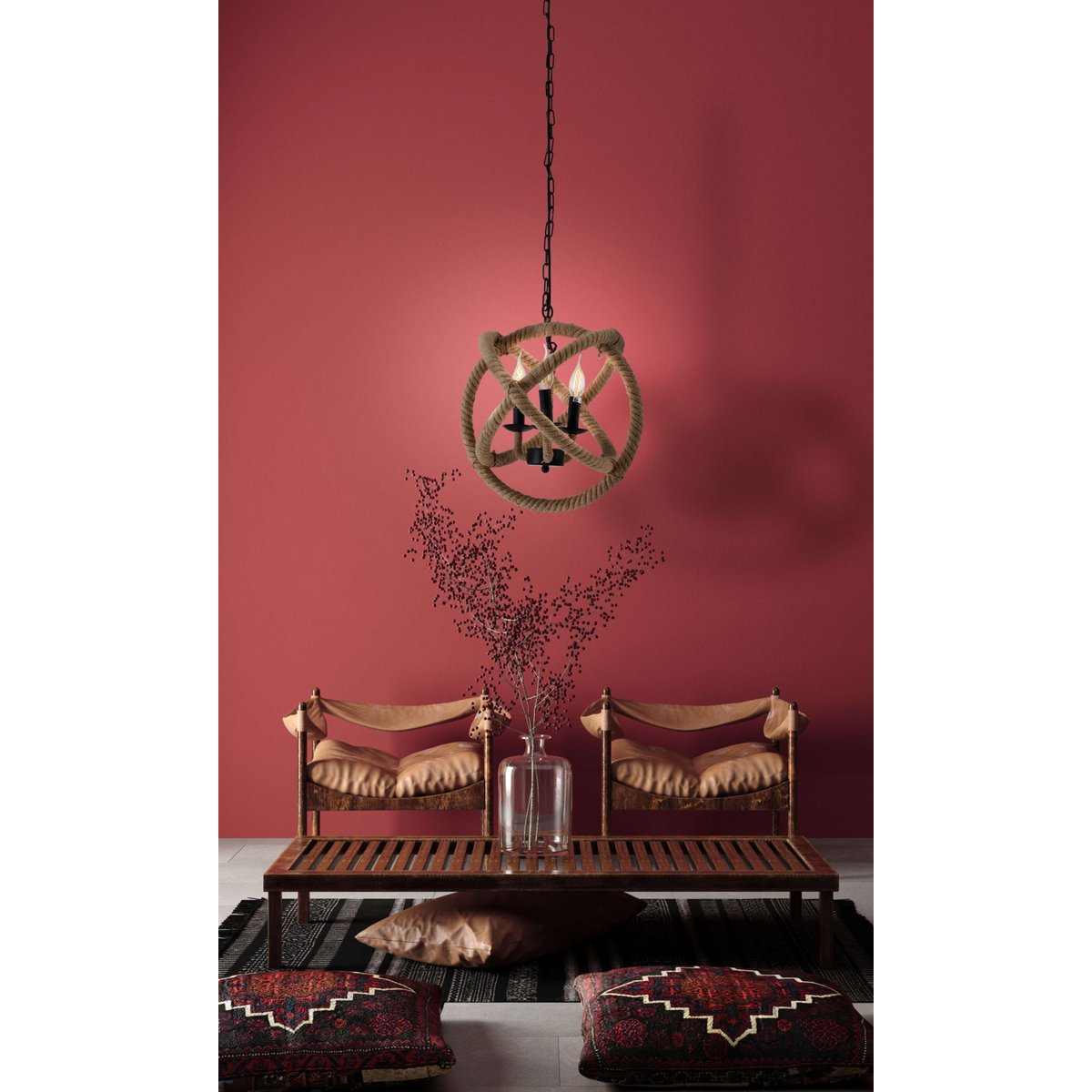 Pendentif "Regia", black metal, corde de chanvre