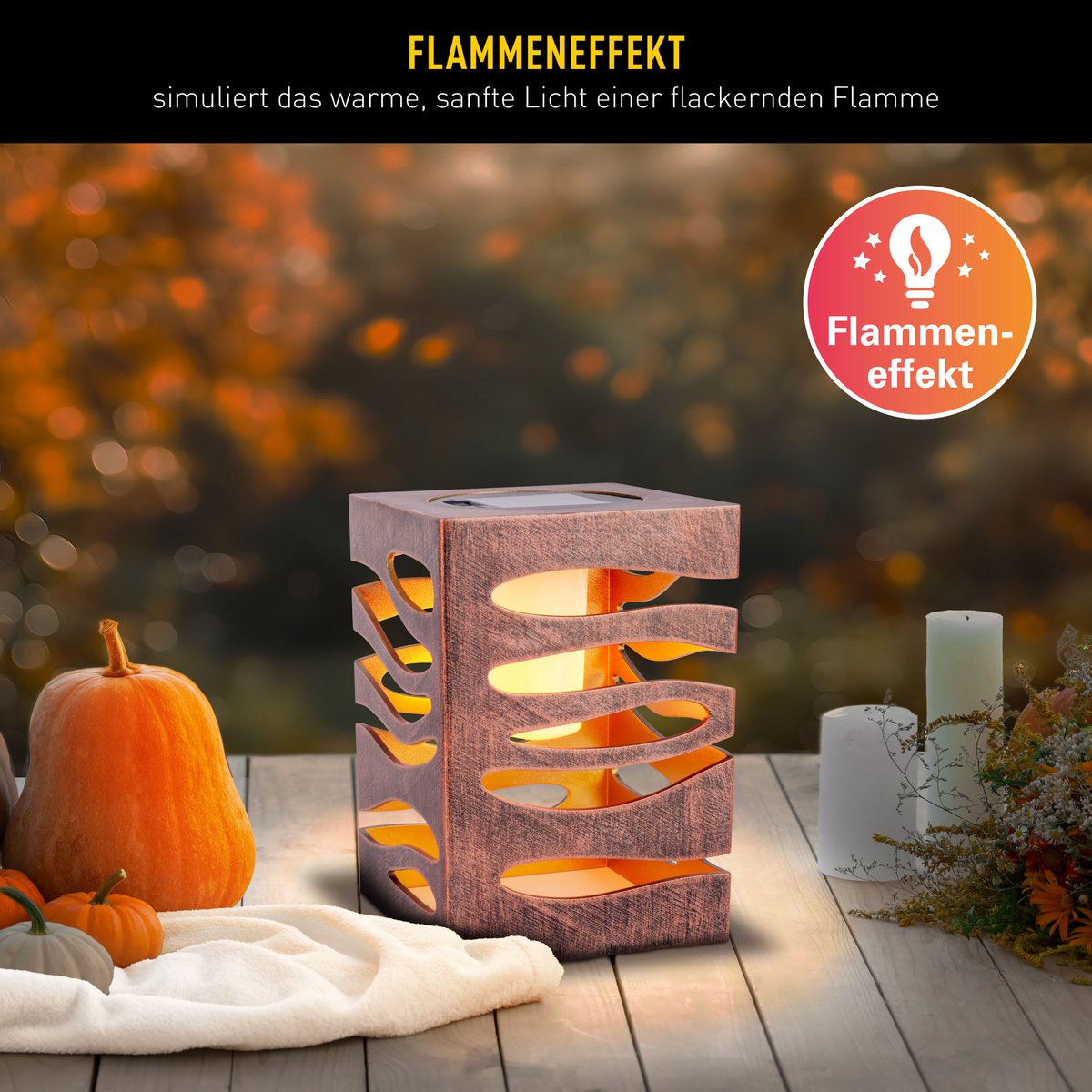 Décoration LED Lumière solaire "Hilda", 12,3 x 12,3 cm, 20 cm de haut, en plastique de haute qualité, à l'intérieur en...