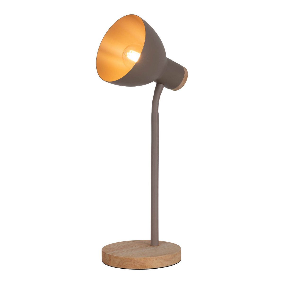 Lampe de bureau "Marie" en métal et en bois, E14, marron, 36,5 cm de haut