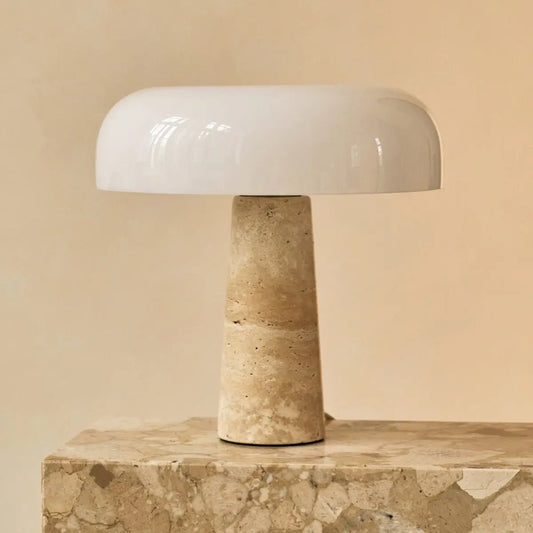 Lampe en travertin Emily – Design élégant fait à la main avec abat-jour en verre