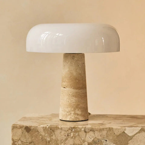 Lampe en travertin Emily – Design élégant fait à la main avec abat-jour en verre